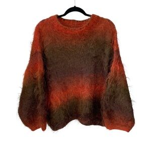 HANDMADE Mohair Wool Oversized Sweater Rust Brown Green XL / XXL